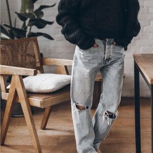 Mikuta 26 Distressed Ripped Knee Slim Straight Jeans Acid Wash Grunge Cotton